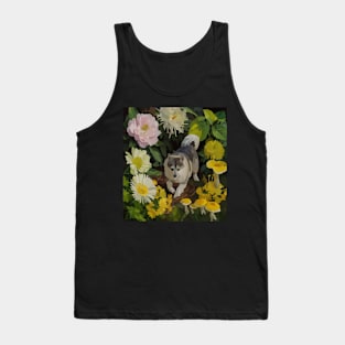 watercolor flowers surrounding a wild Kishu Tank Top